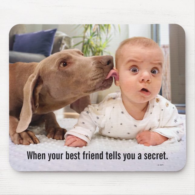 Dog Licking Baby's Ear Mouse Mat (Front)