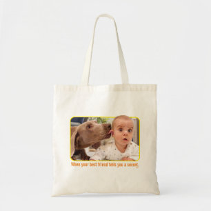 Dog Licking Baby's Ear Tote Bag