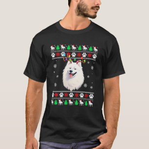 Dog Lights Ugly Santa American Eskimo Dog Christma T-Shirt