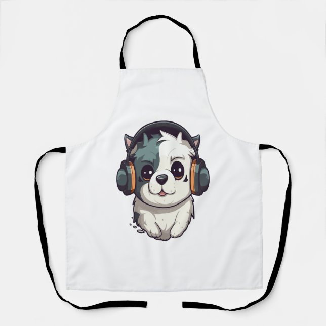 Dog listening to music  apron (Front)