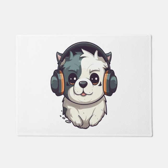 Dog listening to music  doormat (Front)