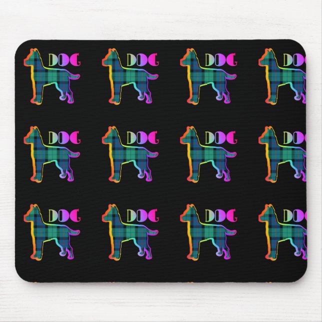 DOG Logo Green Plaid On Black Mouse Mat (Front)