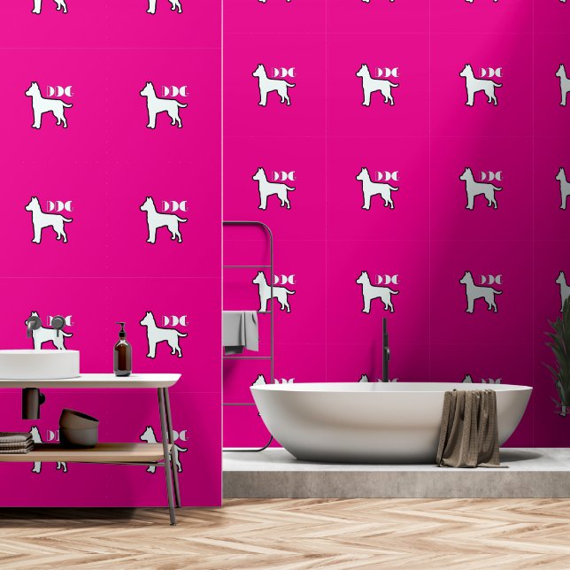 DOG Logo Hot Pink White Dog Pet  Wallpaper (Bathroom)