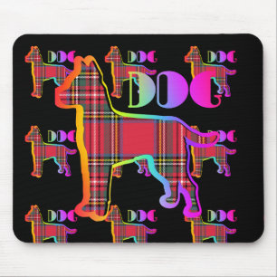 DOG Logo Red Plaid Repeat On Black Mouse Mat