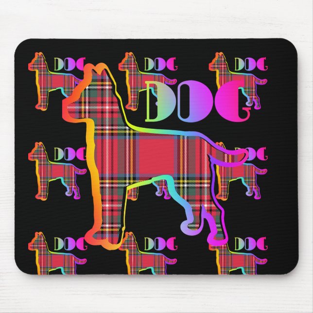 DOG Logo Red  Plaid Repeat On Black Mouse Mat (Front)