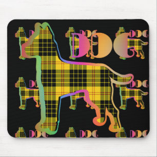 DOG Logo Yellow Plaid Repeat On Black Mouse Mat
