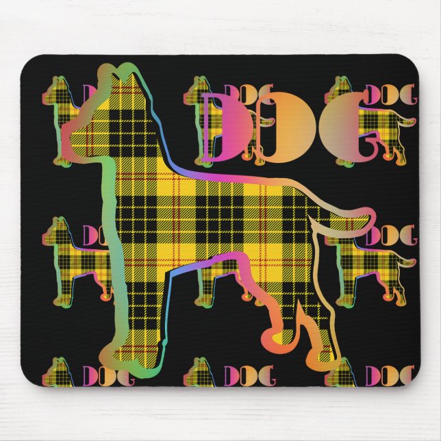 DOG Logo Yellow  Plaid Repeat On Black Mouse Mat (Front)