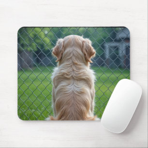 Dog Looking Through a Chain-Link Fencing Mouse Mat