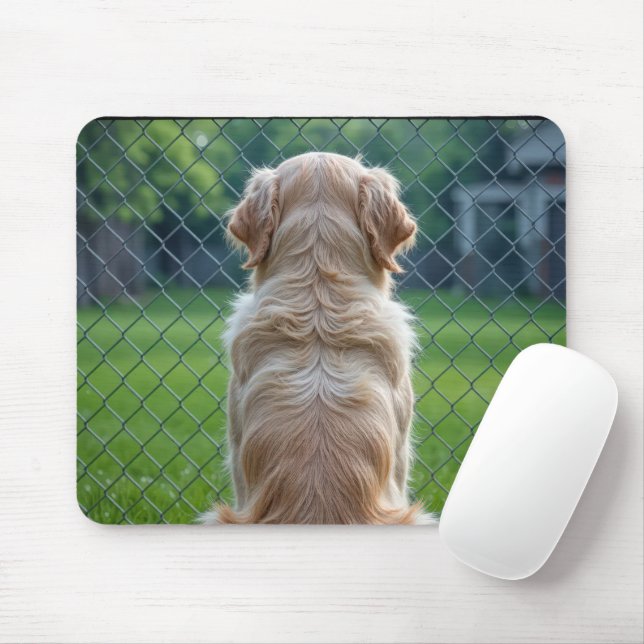 Dog Looking Through a Chain-Link Fencing Mouse Mat (With Mouse)