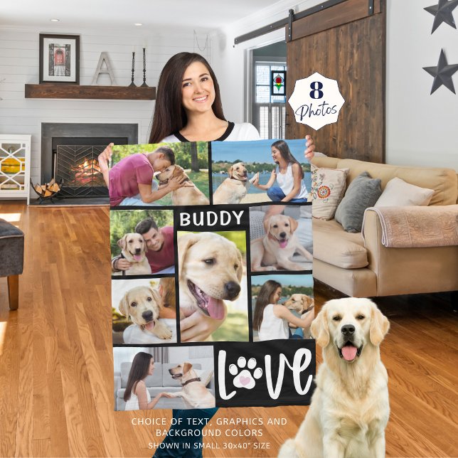 Dog LOVE 8 Photo Collage Paw Print Custom Fleece Blanket (Creator Uploaded)