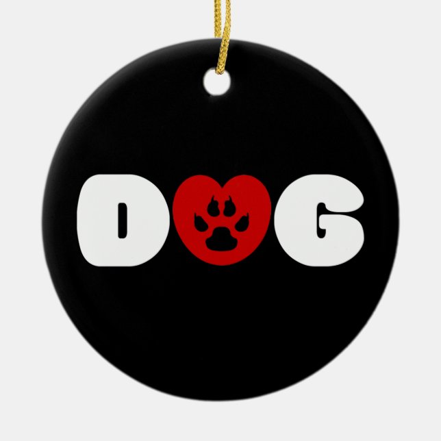 Dog Love Heart Ceramic Tree Decoration (Front)