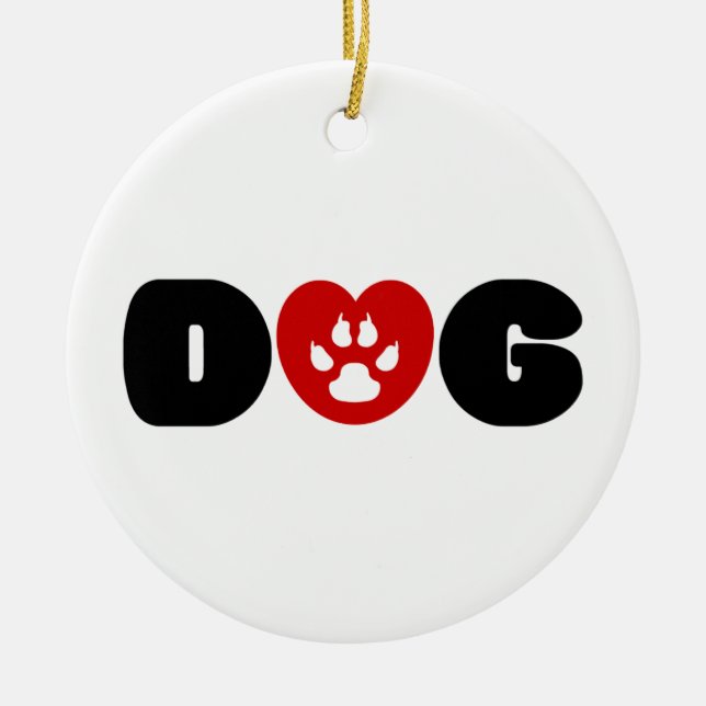 Dog Love Heart Ceramic Tree Decoration (Front)