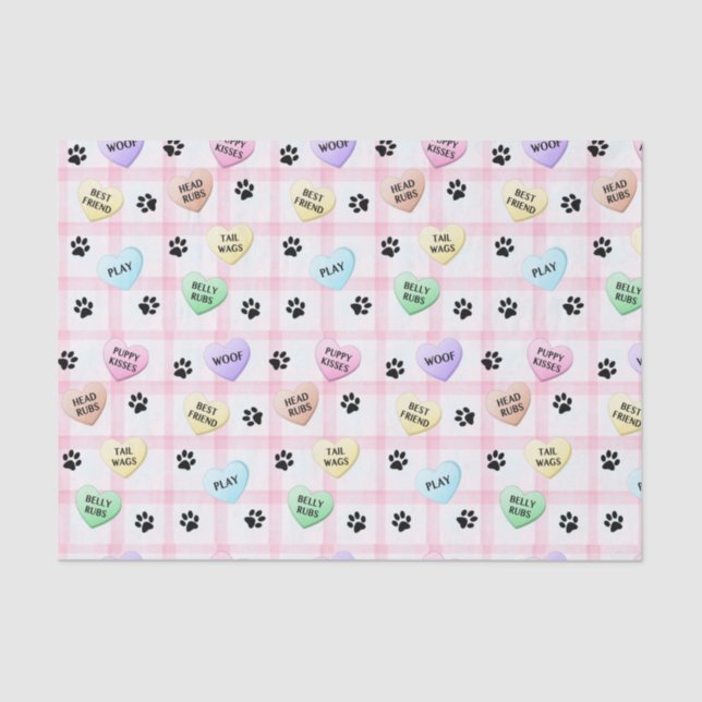 Dog Love Hearts Paw Prints Tissue Papers Paper (Front)