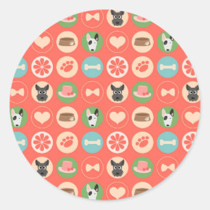 Dog Love on Coral Classic Round Sticker
