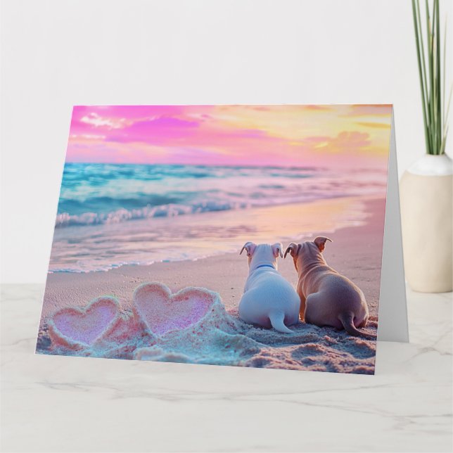 Dog Love on the Beach, Hearts Card (Front)