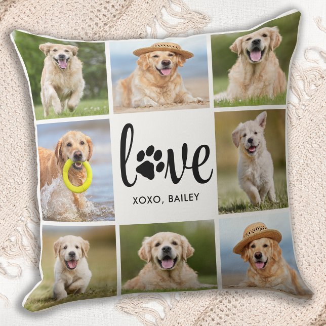 Dog LOVE Paw Print Personalised Pet Photo Collage Cushion (Creator Uploaded)