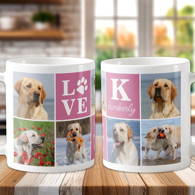 Dog LOVE Personalised 7 Photo Collage Paw Print Coffee Mug (Creator Uploaded)