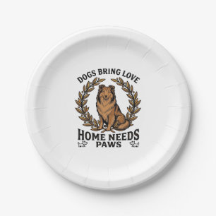 Dog Love Shirt Vintage Engraving Laurel Design (2) Paper Plate