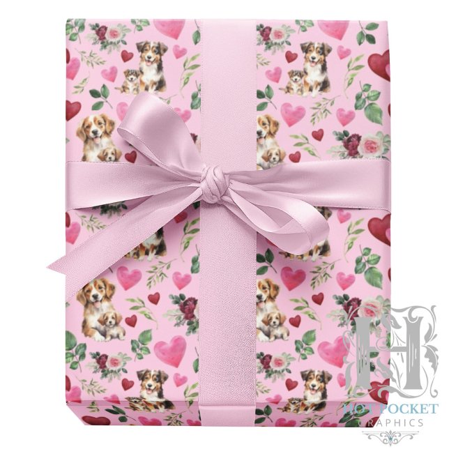 Dog Love Valentine Gift Wrapping Paper Pink (Creator Uploaded)