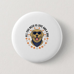Dog Love Vintage Retriever Paw Print Shirt Design 6 Cm Round Badge