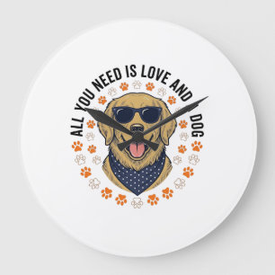 Dog Love Vintage Retriever Paw Print Shirt Design Large Clock