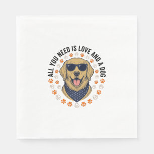 Dog Love Vintage Retriever Paw Print Shirt Design Napkin