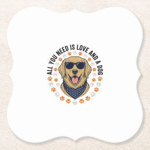 Dog Love Vintage Retriever Paw Print Shirt Design Paper Coaster