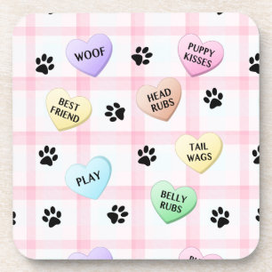 Dog Love Words Hearts Paw Prints Coasters 6