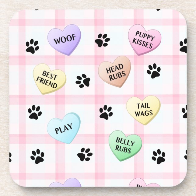 Dog Love Words Hearts Paw Prints Coasters 6 (Front)