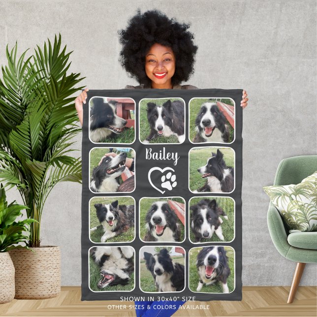 Dog Lover 11 Photo Collage Custom Colour Fleece Blanket (Creator Uploaded)