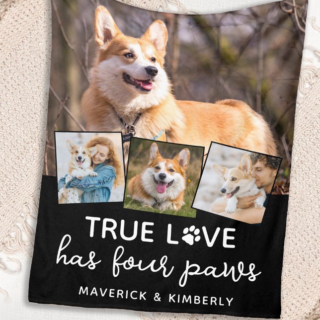 Dog Lover 4 Photo Collage True Love Personalised Fleece Blanket (Creator Uploaded)
