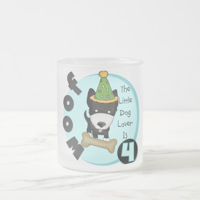 Dog Lover 4th Birthday T-shirts and Gifts Frosted Glass Coffee Mug (Center)