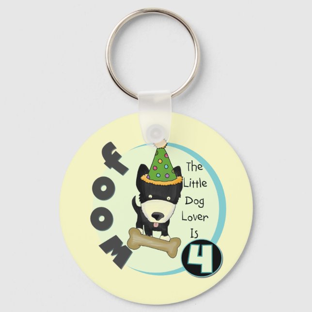 Dog Lover 4th Birthday T-shirts and Gifts Key Ring (Front)