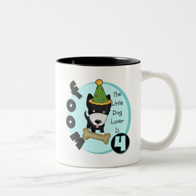 Dog Lover 4th Birthday T-shirts and Gifts Two-Tone Coffee Mug (Right)