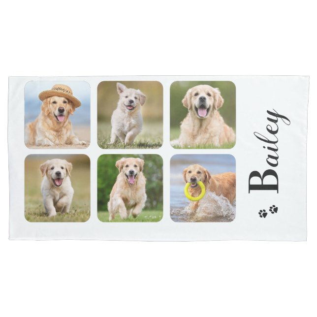 Dog Lover 6 Pet Photo Personalised Monogram Name  Pillowcase (Front)