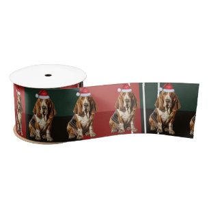 Dog Lover Basset Hound Red Green Plaid Christmas Satin Ribbon