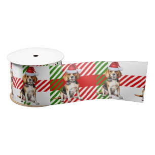 Dog Lover Beagle Red Green Plaid Christmas Satin Ribbon