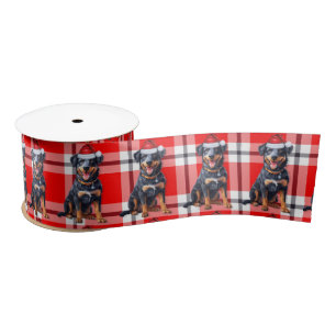 Dog Lover Beauceron Red Plaid Christmas Satin Ribbon
