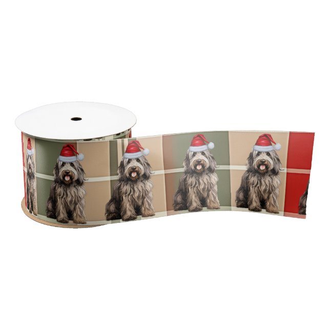 Dog Lover Bergamasco Red Green Plaid Christmas Satin Ribbon (Spool)