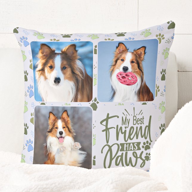 Dog Lover Best Friend 3 Photo Cute Paw Prints Cushion (Creator Uploaded)