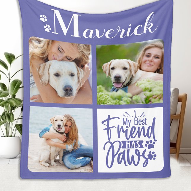 Dog Lover Best Friend Has Paws 3 Pet Photo Fleece Blanket (Creator Uploaded)