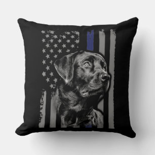 Dog Lover Black Labrador American Flag Thin Line Cushion