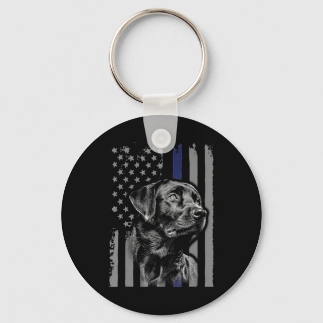Dog Lover | Black Labrador American Flag Thin Line Key Ring (Front)