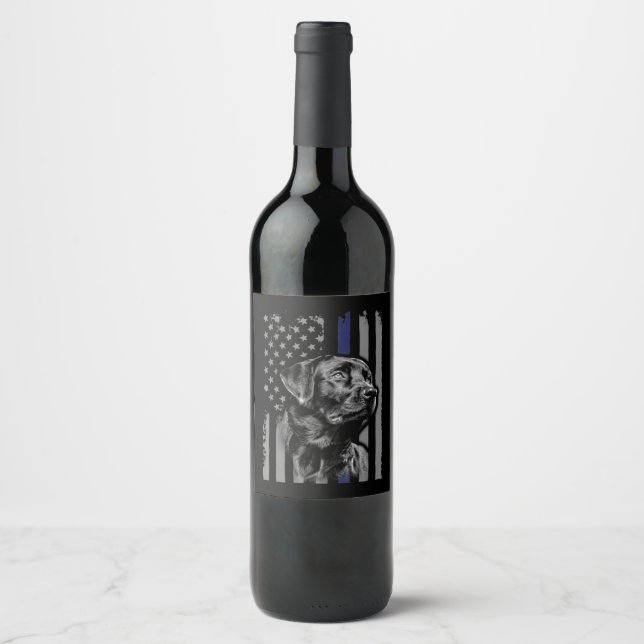 Dog Lover | Black Labrador American Flag Thin Line Wine Label (Front)