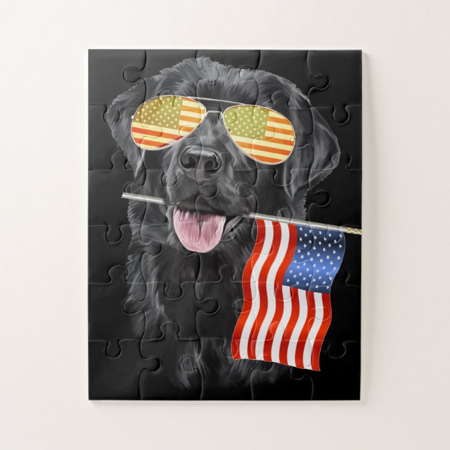 Dog Lover | Black Labrador USA American Flag Jigsaw Puzzle (Vertical)