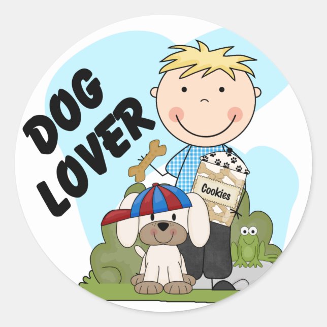 Dog Lover Blonde Boy T shirts and Gifts Classic Round Sticker (Front)