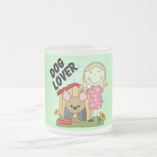 Dog Lover Blonde Girl T-shirts and Gifts Frosted Glass Coffee Mug (Center)