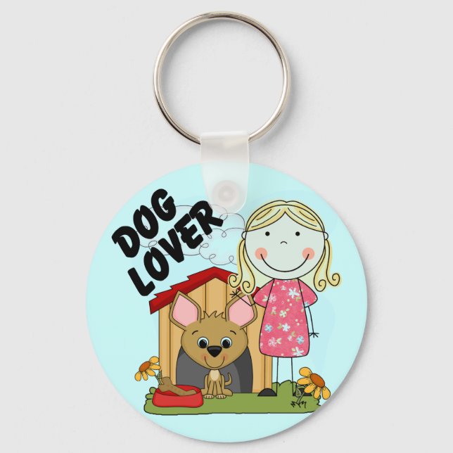 Dog Lover Blonde Girl T-shirts and Gifts Key Ring (Front)