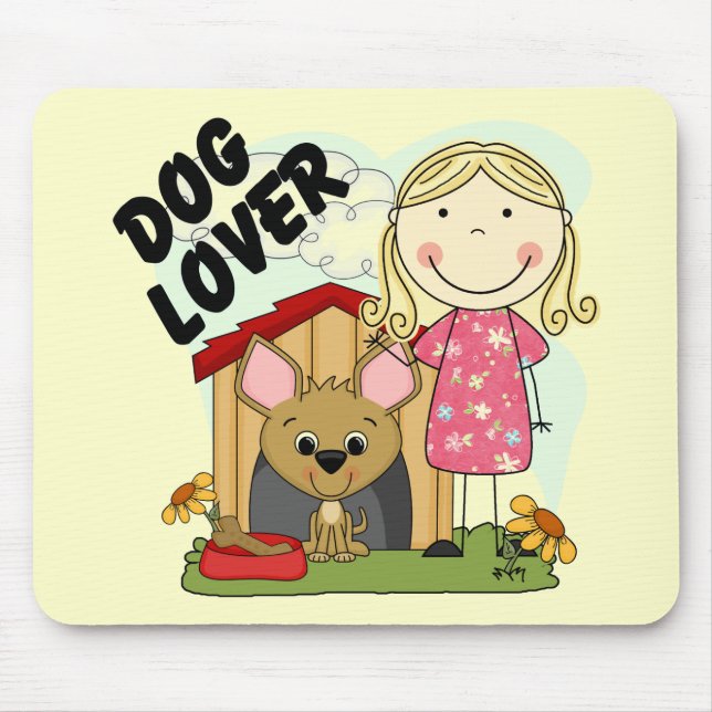 Dog Lover Blonde Girl T-shirts and Gifts Mouse Mat (Front)