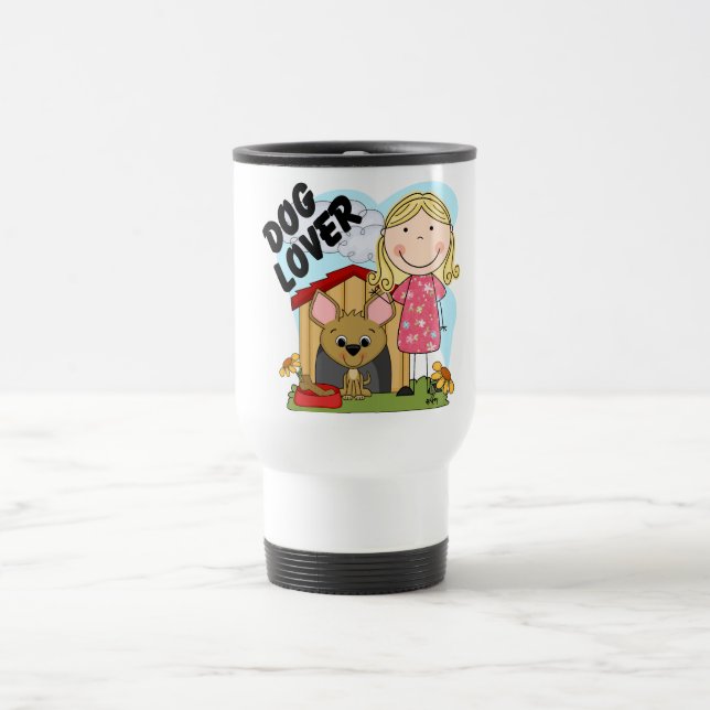 Dog Lover Blonde Girl T-shirts and Gifts Travel Mug (Center)